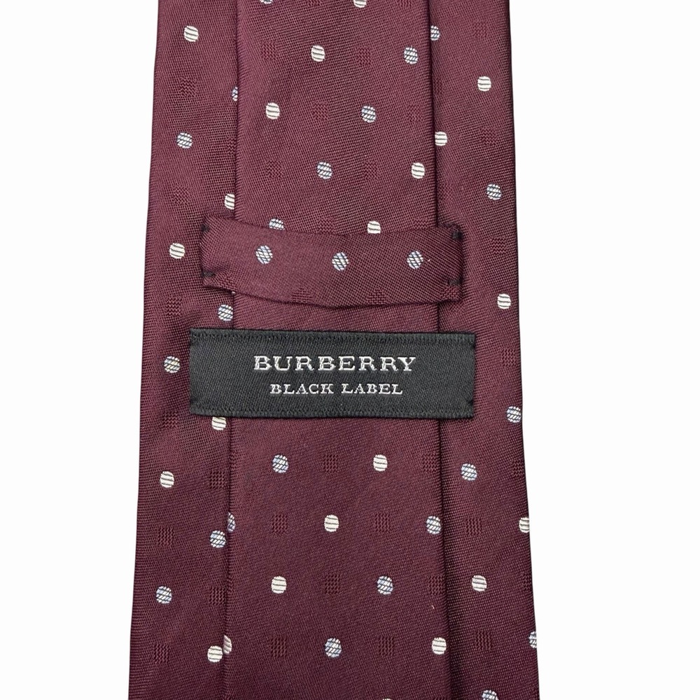 Burberry Black Label Mens Tie Burgundy Polka Dot Silk 3 5/8" (W) x 59.5" (L) euc